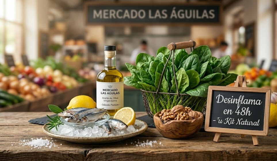 Alimentos frescos y antiinflamatorios del Mercado Las Águilas para desinflamar la barriga en 48 horas